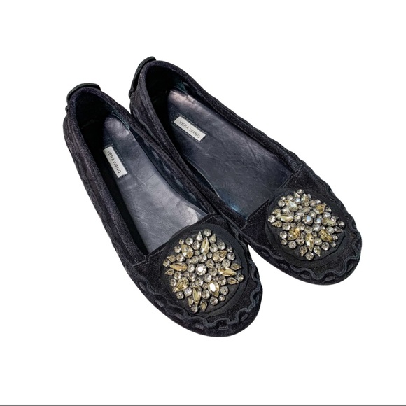 Vera Wang Shoes - Vera wang suede jewel cluster ballet flats loafer